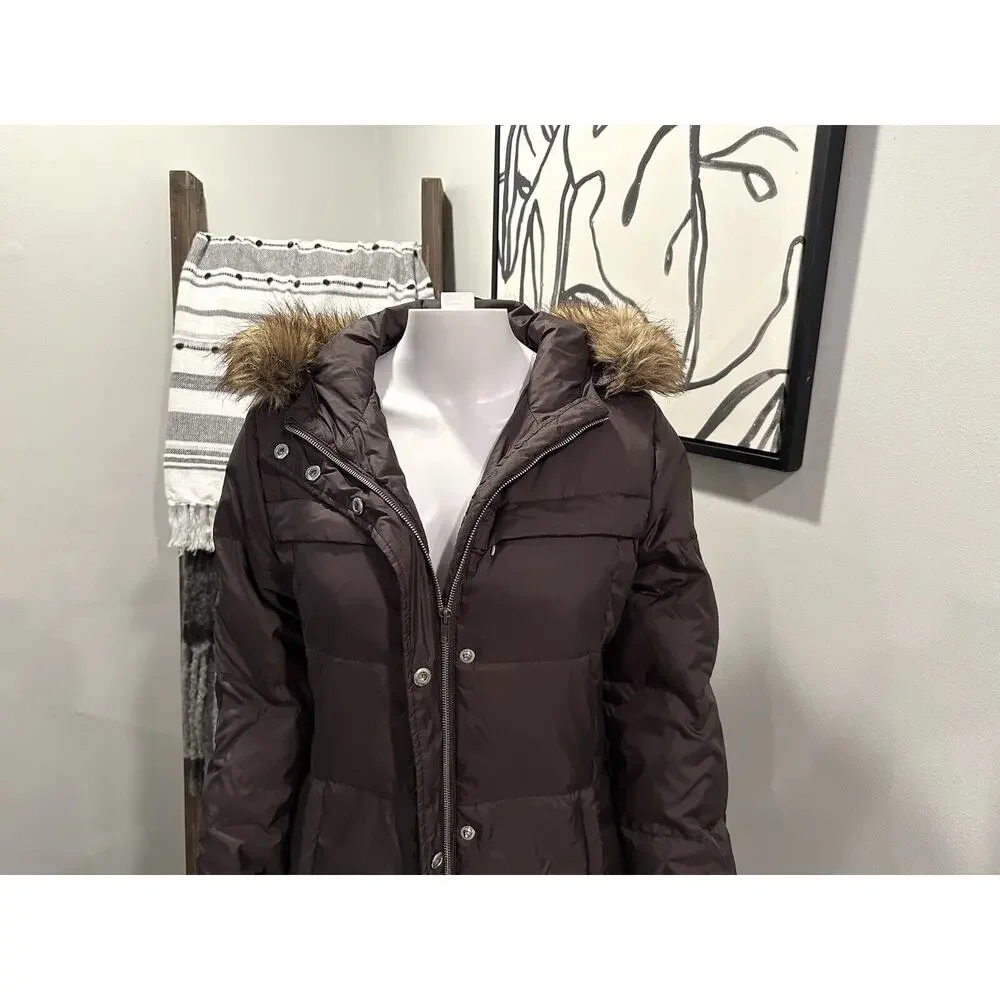 Michael Kors Women’s M Down Puffer Parka Winter Coat Hood With Fur Trim Brown - Picture 7 of 16